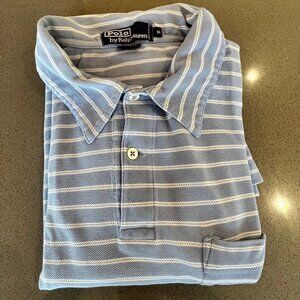 Ralph Lauren Polo Light Blue and White Striped Polo Shirt, Size XL